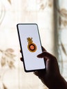 Assam, india - August 27, 2020 : Royal challengers bangalore logo on phone screen stock image.