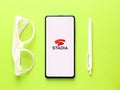 Assam, india - August 27, 2020 : Stadia logo on phone screen stock image. Royalty Free Stock Photo