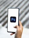 Assam, india - December 20, 2020 : Adobe Photoshop logo on phone screen stock image. Royalty Free Stock Photo