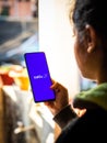 Assam, india - December 20, 2020 : Indigo logo on phone screen stock image.