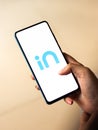 Assam, india - December 20, 2020 : Micromax IN logo on phone screen stock image.