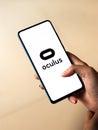 Assam, india - December 20, 2020 : Oculus logo on phone screen stock image.