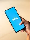 Assam, india - December 20, 2020 : Sling logo on phone screen stock image.