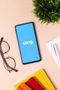 Assam, india - December 20, 2020 : Sling logo on phone screen stock image.