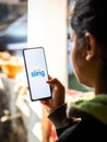 Assam, india - December 20, 2020 : Sling logo on phone screen stock image.