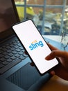 Assam, india - December 20, 2020 : Sling logo on phone screen stock image.