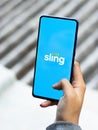 Assam, india - December 20, 2020 : Sling logo on phone screen stock image.