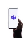 Assam, india - February 19, 2021 : Microsoft Teams logo on phone screen stock image. Royalty Free Stock Photo