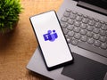 Assam, india - February 19, 2021 : Microsoft Teams logo on phone screen stock image. Royalty Free Stock Photo