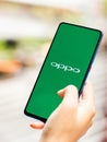 Assam, india - January 15, 2020 : Oppo logo on phone screen stock image.