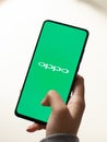 Assam, india - January 15, 2020 : Oppo logo on phone screen stock image.