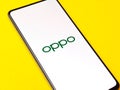 Assam, india - January 15, 2020 : Oppo logo on phone screen stock image.