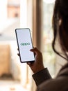 Assam, india - January 15, 2020 : Oppo logo on phone screen stock image.