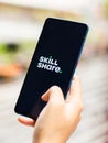 Assam, india - January 15, 2020 : Skillshare logo on phone screen stock image. Royalty Free Stock Photo
