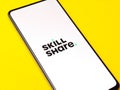 Assam, india - January 15, 2020 : Skillshare logo on phone screen stock image. Royalty Free Stock Photo