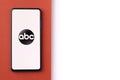 Assam, india - June 21, 2021 : American Broadcasting Company or abc logo on phone screen stock image. Royalty Free Stock Photo