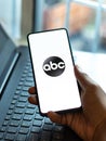 Assam, india - June 21, 2021 : American Broadcasting Company or abc logo on phone screen stock image. Royalty Free Stock Photo