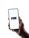 Assam, india - June 21, 2021 : Fox Broadcasting Company logo on phone screen stock image. Royalty Free Stock Photo