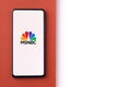 Assam, india - June 21, 2021 : MSNBC tv logo on phone screen stock image. Royalty Free Stock Photo