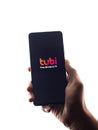 Assam, india - June 21, 2021 : Tubi tv logo on phone screen stock image.