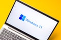 Assam, india - June 17, 2021 : Windows 11 logo on laptop screen stock image. Royalty Free Stock Photo