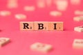 Assam, india - March 30, 2021 : Word RBI written on wooden cubes stock image.
