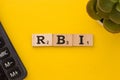 Assam, india - March 30, 2021 : Word RBI written on wooden cubes stock image.