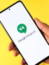 Assam, india - May 29, 2021 : Google Hangouts logo on phone screen stock image. Royalty Free Stock Photo