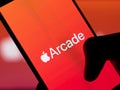 Assam, india - September 25, 2020 : Apple Arcade logo on phone screen stock image.