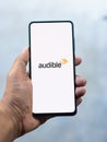 Assam, india - September 6, 2020 : Audible logo on phone screen stock image.