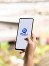 Assam, india - September 24, 2020 : Bajaj finserv logo on phone screen stock image.