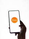 Assam, india - September 18, 2020 : Etsy logo on phone screen stock image.