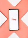 Assam, india - September 18, 2020 : Etsy logo on phone screen stock image.