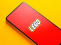 Assam, india - September 24, 2020 : Lego logo on phone screen stock image.