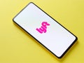 Assam, india - September 18, 2020 : Lyft logo on phone screen stock image.