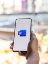 Assam, india - September 6, 2020 : Ms Word logo on phone screen stock image.