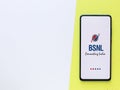 Assam, india - September 6, 2020 : My Bsnl logo on phone screen stock image. Royalty Free Stock Photo