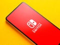 Assam, india - September 24, 2020 : Nintendo switch logo on phone screen stock image.