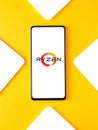 Assam, india - September 24, 2020 : Ryzen logo on phone screen stock image.