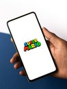 Assam, india - September 24, 2020 : Super Mario logo on phone screen stock image.