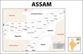 Assam map. Political and administrative map of Assam with districts name. Showing International and State boundary and district