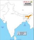 Assam map. Political and administrative map of Assam with districts name. Showing International and State boundary and district