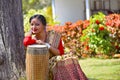 Assamese girl In traditional attire posing with A Dhol , Pune, Maharashtra.