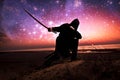 Assassin at starry night Royalty Free Stock Photo