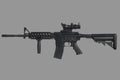 Assault rifle with optic sight and a foregrip on gray background