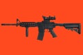 Assault rifle with optic sight and a foregrip on red background