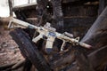 Assault Rifle, painted in sand color. Royalty Free Stock Photo