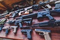 Assault rifles and pistols of different armies of the world Royalty Free Stock Photo