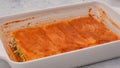 Assemble the lasagna. Topping last layer of lasagna with marinara sauce. Spinach lasagna step by step recipe