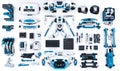 Assembled and disassembled robotic components and electronic devices Royalty Free Stock Photo